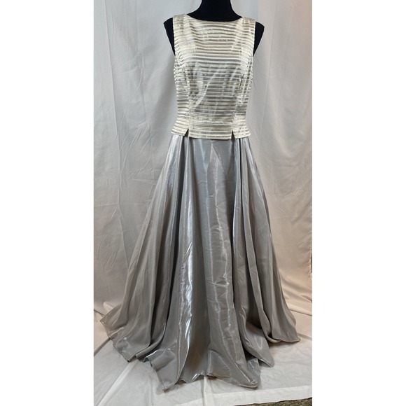 JS Collection Women's Size 8  Long Formal Gray Silver Ivory Sleeveless Dress - Picture 1 of 16